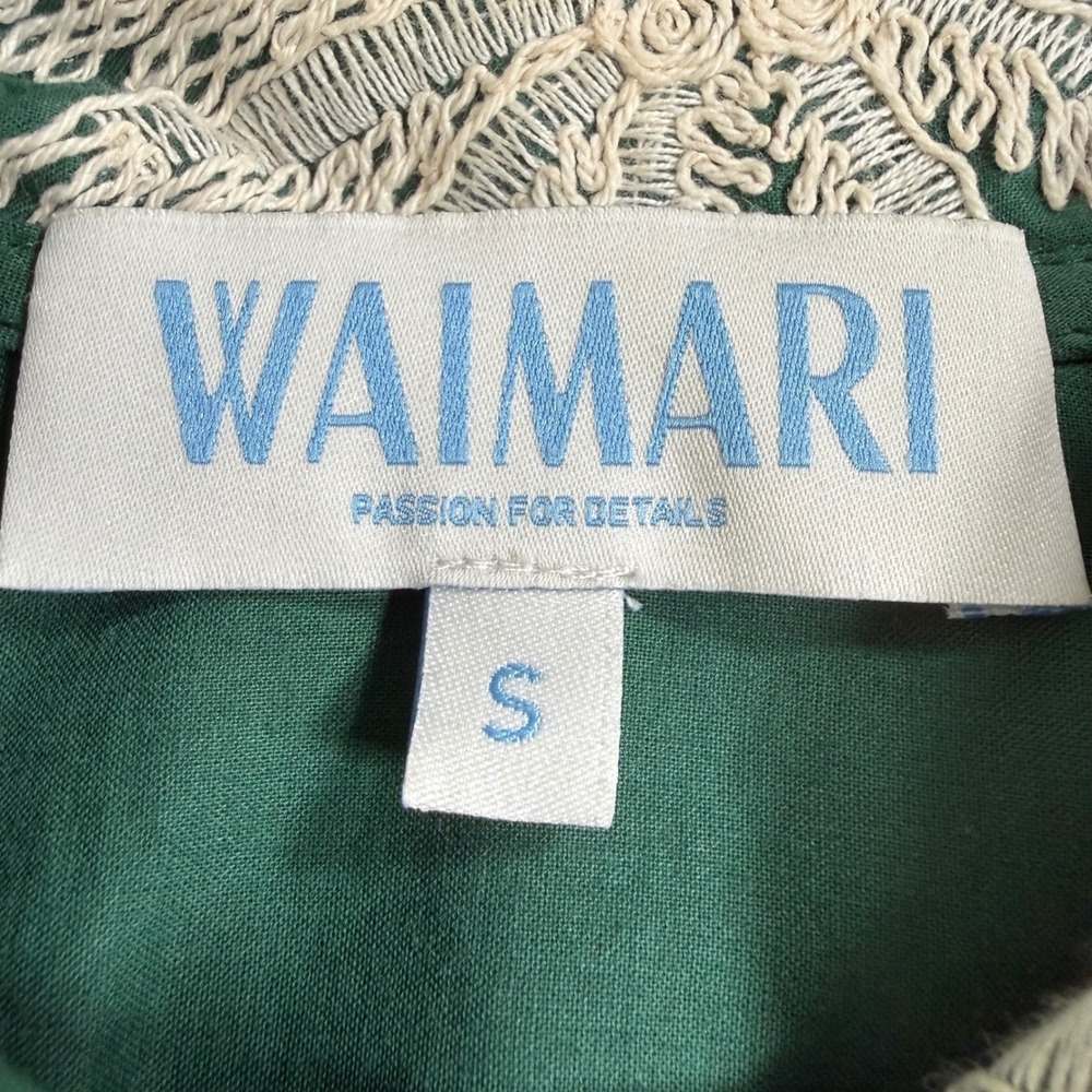 WAIMARI Tayrona Palm Tree Embroidered Cotton Lace Jacket Green Small Resort Chic - Picture 4 of 13